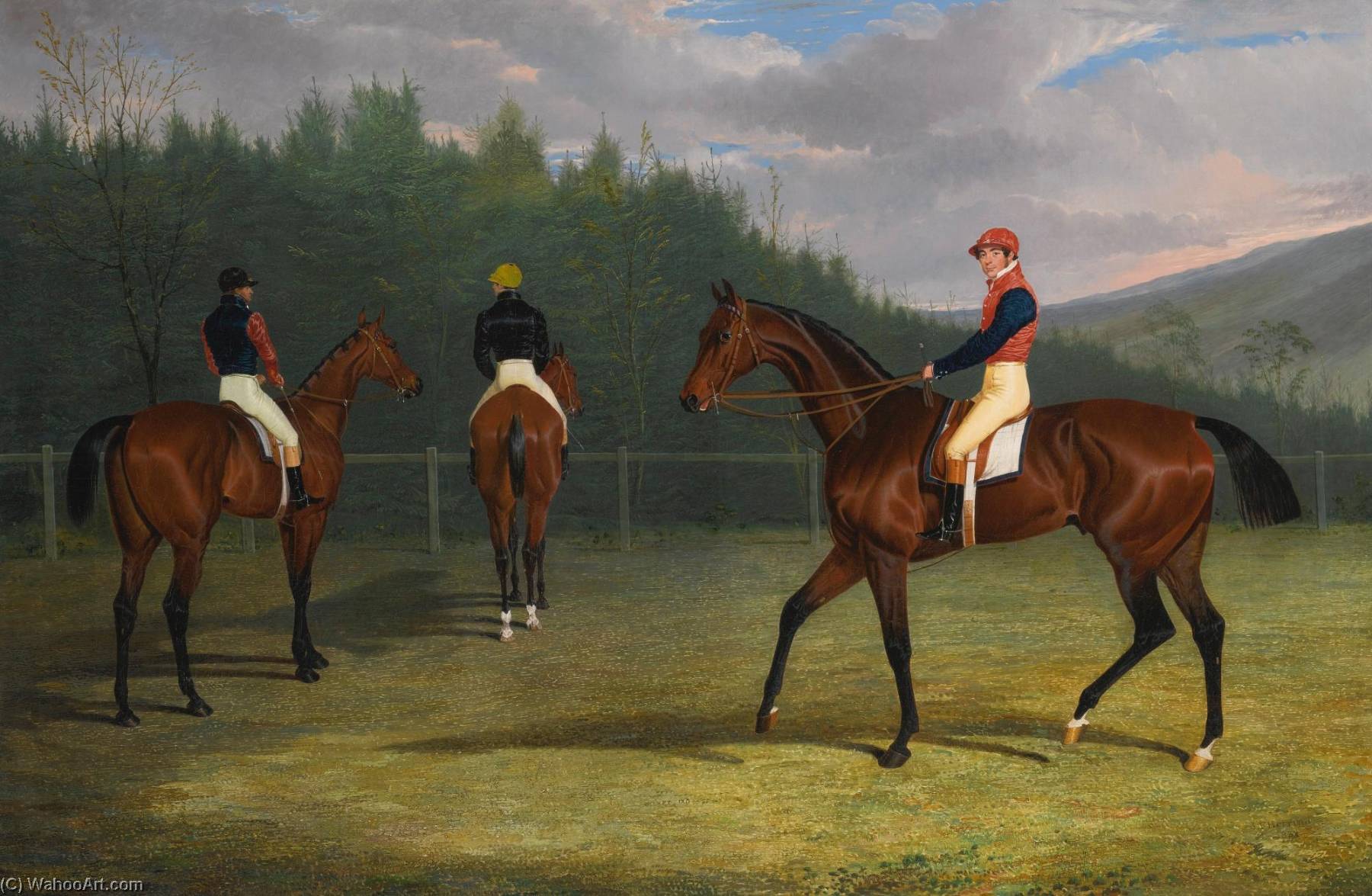 Wikioo.org - The Encyclopedia of Fine Arts - Painting, Artwork by John Frederick Herring Senior - The Start of the Goodwood Gold Cup, 1831, Lord Chesterfield's Priam, His Majesty King William IV's Fleur de Lis, and Mr. Stonehewer's Variation