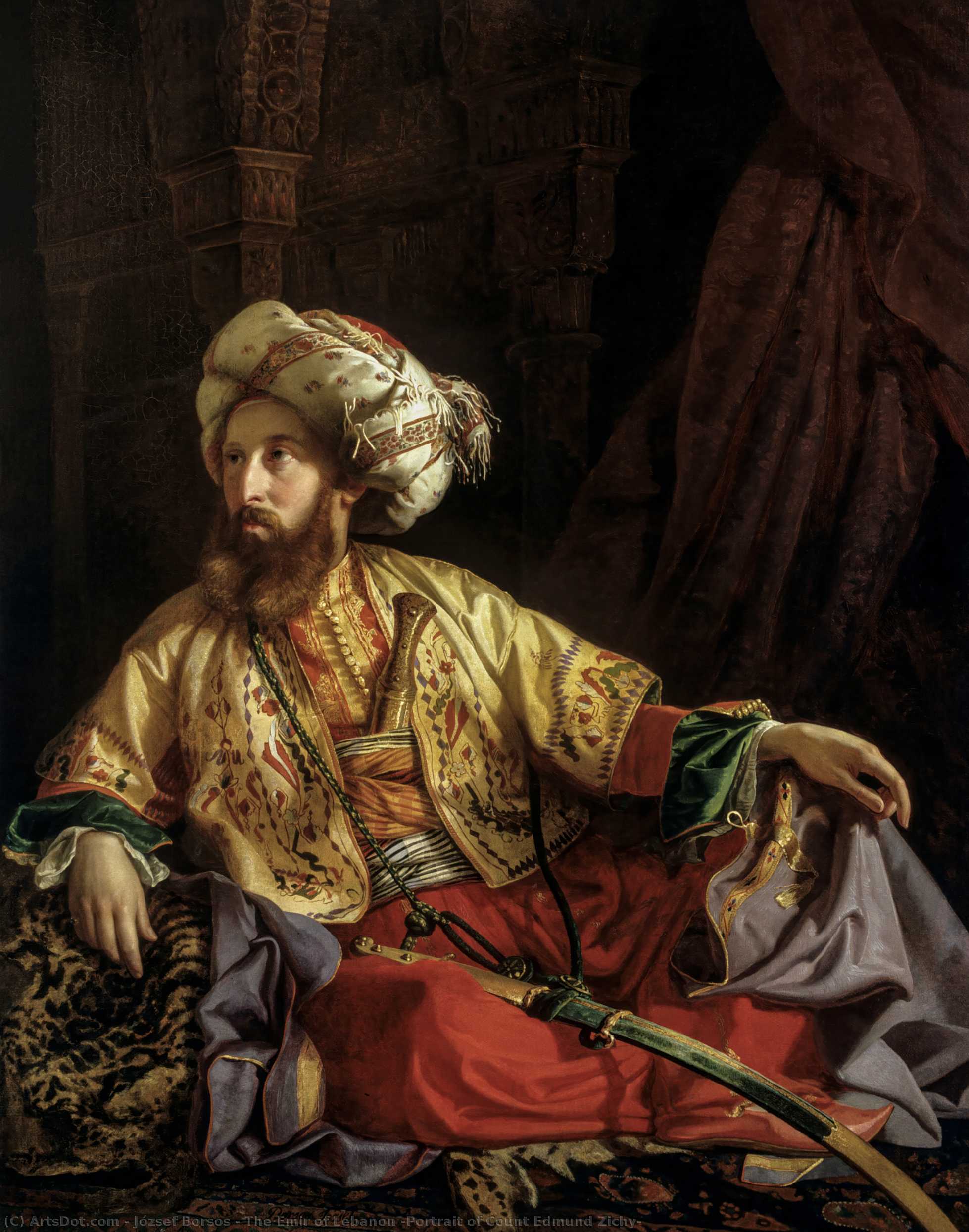 Wikioo.org - The Encyclopedia of Fine Arts - Painting, Artwork by József Borsos - The Emir of Lebanon (also known as Portrait of Count Edmund Zichy)
