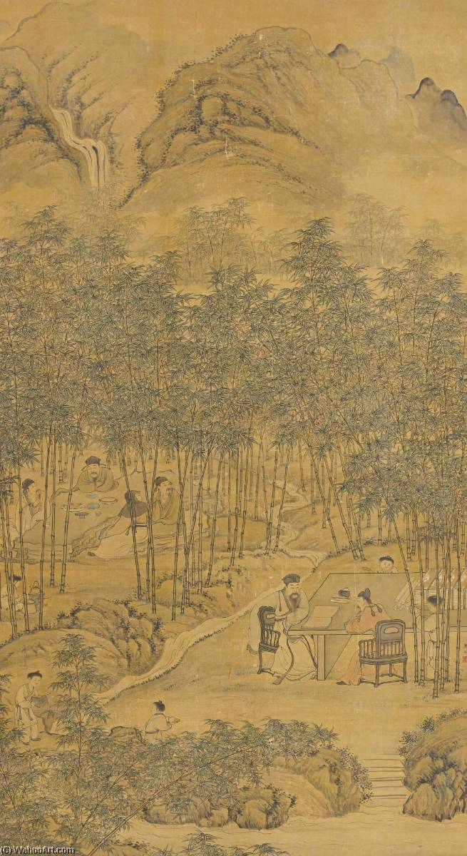 Wikioo.org - The Encyclopedia of Fine Arts - Painting, Artwork by Hua Yan - SCHOLARS' GATHERING IN THE BAMBOO GROVE