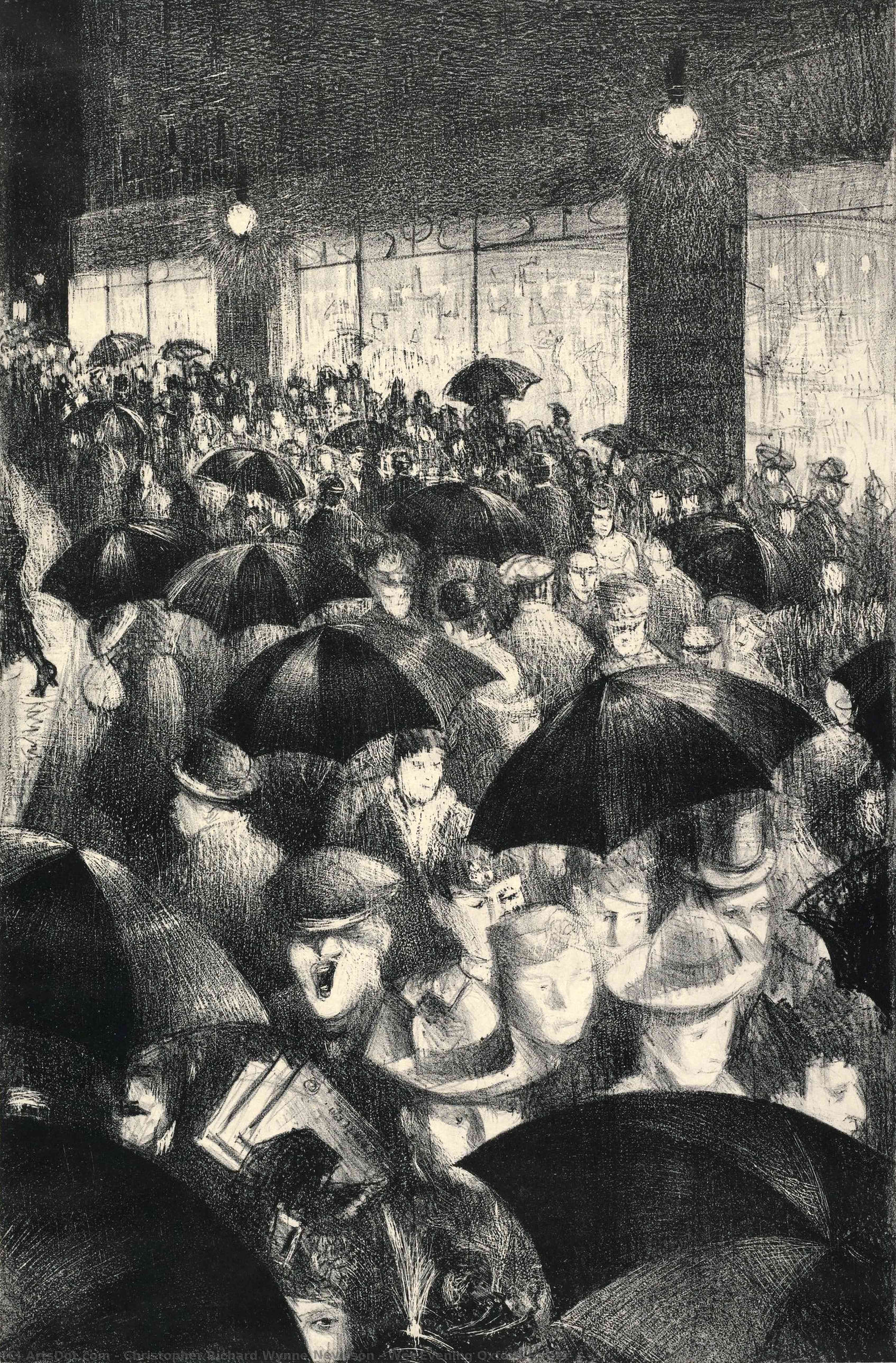 Wikioo.org - The Encyclopedia of Fine Arts - Painting, Artwork by Christopher Richard Wynne Nevinson - Wet Evening Oxford Street