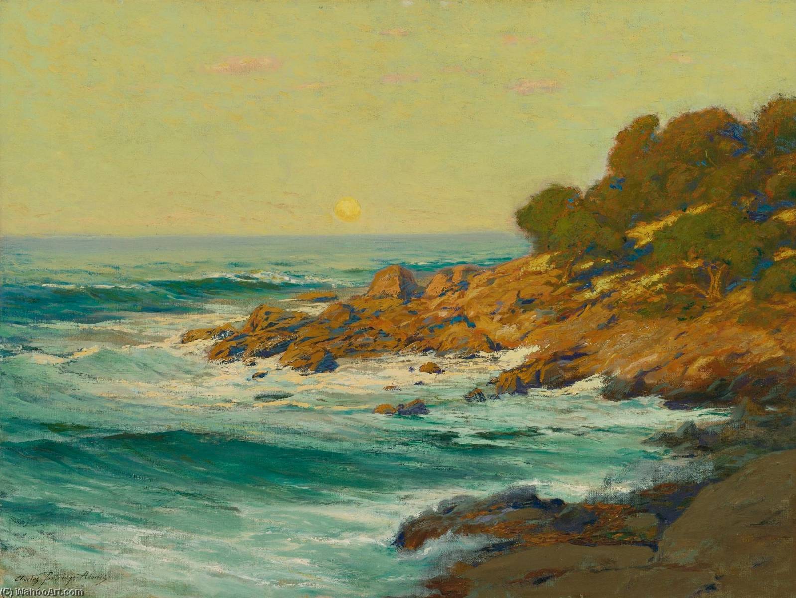Wikioo.org - The Encyclopedia of Fine Arts - Painting, Artwork by Charles Partridge Adams - Sunset Light near Monterey