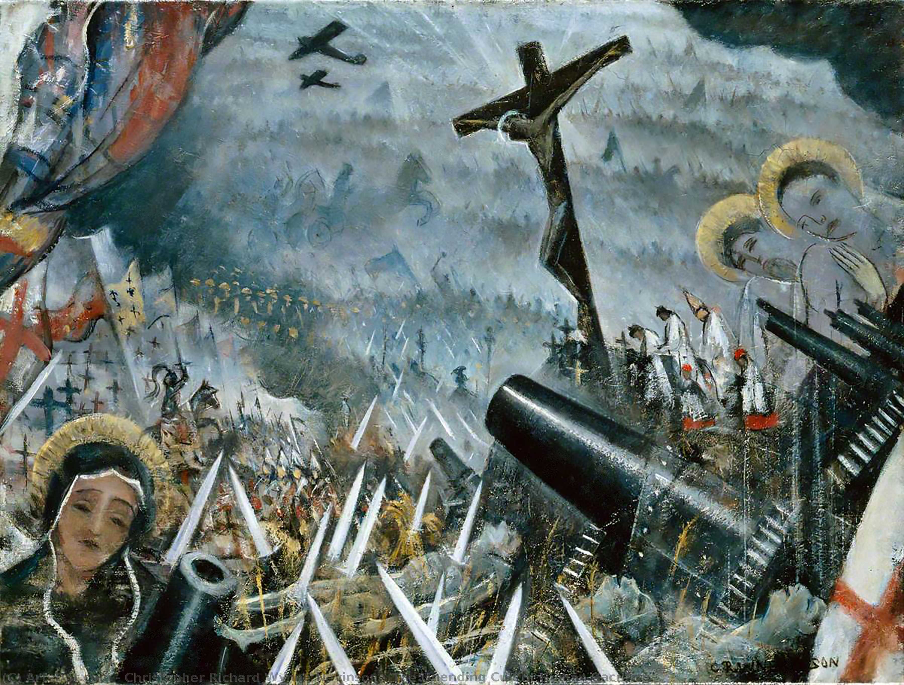 Wikioo.org - The Encyclopedia of Fine Arts - Painting, Artwork by Christopher Richard Wynne Nevinson - The Unending Cult of Human Sacrifice