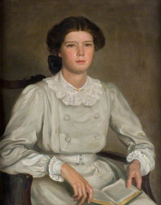 Wikioo.org - The Encyclopedia of Fine Arts - Painting, Artwork by Brian Hatton - Ailsa Marr Hatton (1893–1949), in a Grey Dress
