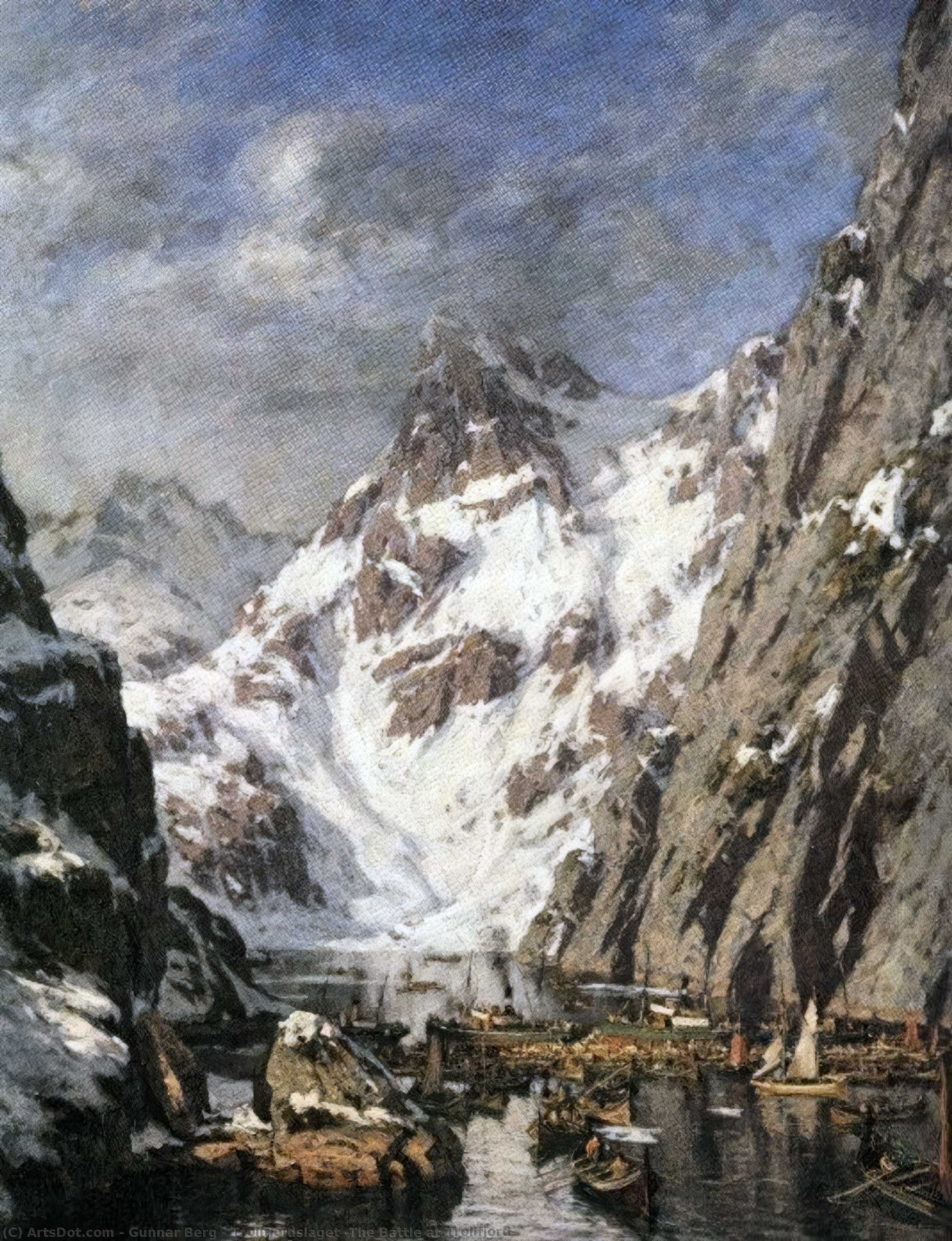 Wikioo.org - The Encyclopedia of Fine Arts - Painting, Artwork by Gunnar Berg - Trollfjordslaget (The Battle at Trollfjord)
