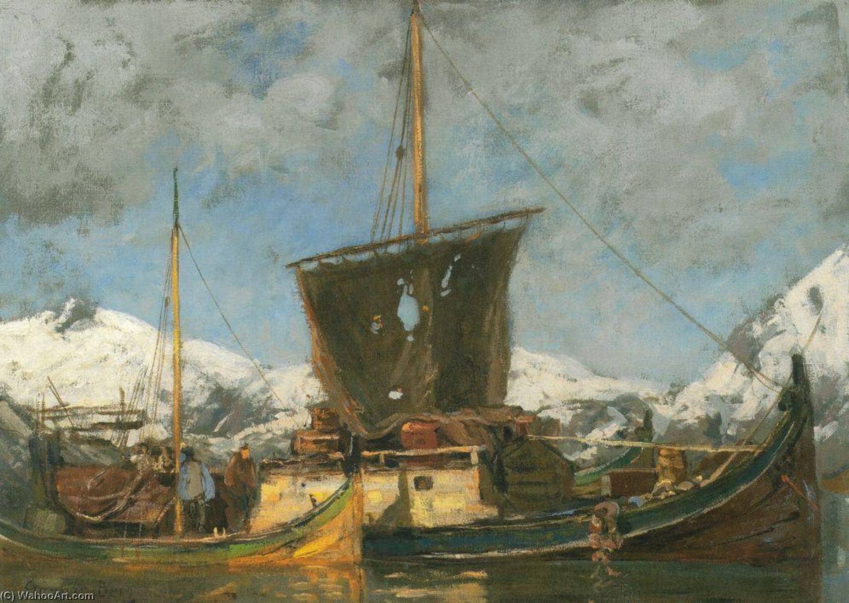Wikioo.org - The Encyclopedia of Fine Arts - Painting, Artwork by Gunnar Berg - Norwegian Sjekter ved Nordlandskysten
