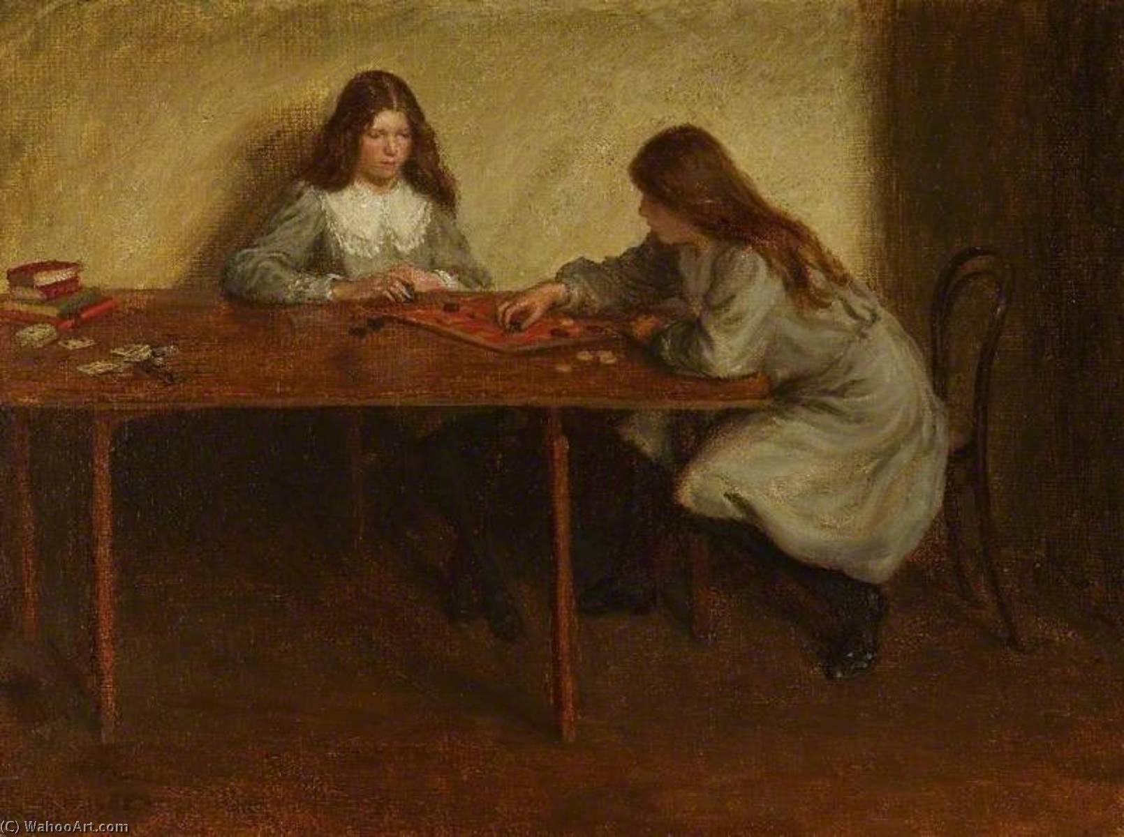 Wikioo.org - The Encyclopedia of Fine Arts - Painting, Artwork by Brian Hatton - Playing Draughts, the Artist's Sisters