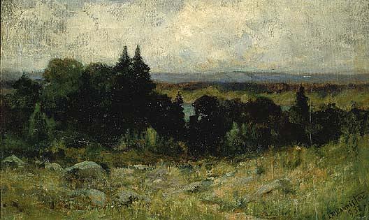 Wikoo.org - موسوعة الفنون الجميلة - اللوحة، العمل الفني Edward Mitchell Bannister - Untitled (landscape, fields with rocks and trees), (painting)