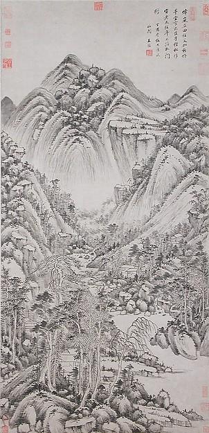 Wikioo.org - The Encyclopedia of Fine Arts - Painting, Artwork by Wang Jian - 清 王鑑 倣黃公望秋山圖 軸 紙本 Landscape in the style of Huang Gongwang