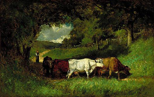 Wikioo.org - The Encyclopedia of Fine Arts - Painting, Artwork by Edward Mitchell Bannister - Driving Home the Cows, (painting)