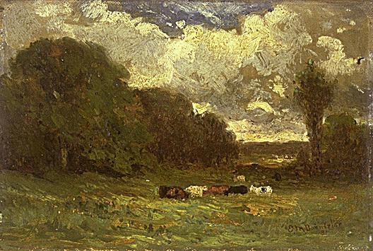 Wikioo.org - The Encyclopedia of Fine Arts - Painting, Artwork by Edward Mitchell Bannister - Untitled (landscape with cows and trees), (painting)