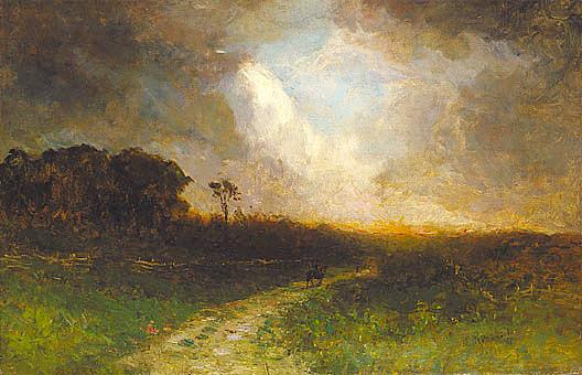 Wikioo.org - The Encyclopedia of Fine Arts - Painting, Artwork by Edward Mitchell Bannister - Untitled (landscape, man on horse), (painting)