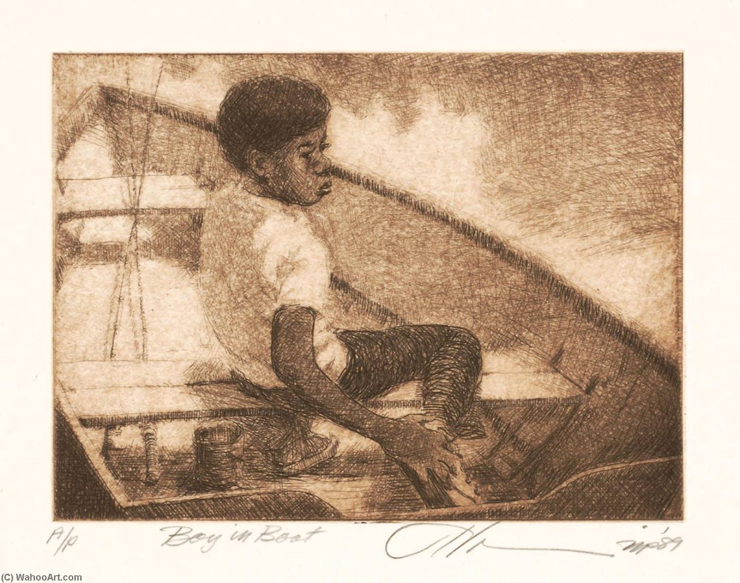 WikiOO.org - Encyclopedia of Fine Arts - Lukisan, Artwork Joseph Holston - Boy in Boat