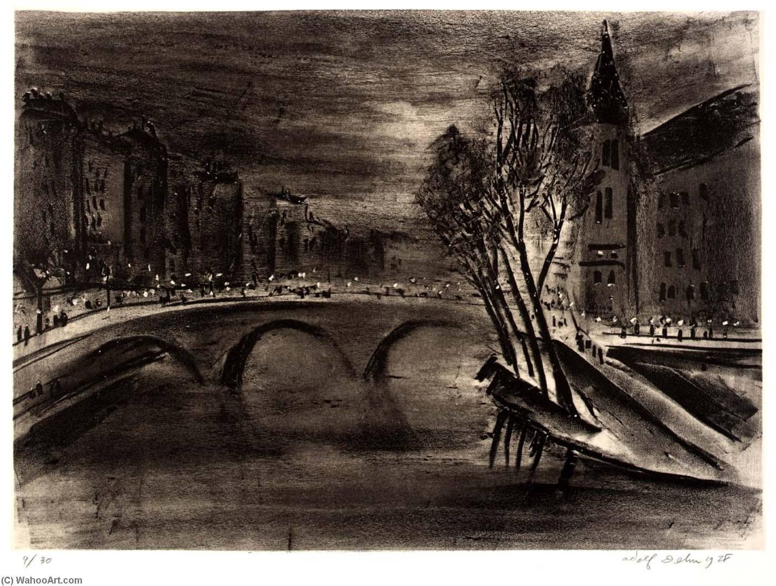 Wikioo.org - The Encyclopedia of Fine Arts - Painting, Artwork by Adolf Dehn - Bridge at Pont St. Michel