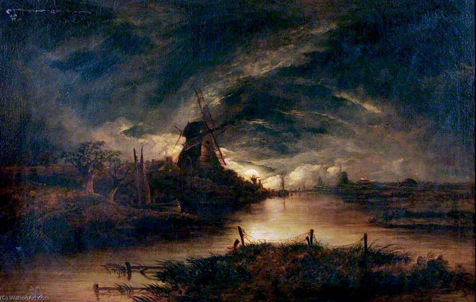 Wikioo.org - The Encyclopedia of Fine Arts - Painting, Artwork by John Berney Crome - Moonlight on the Yare, Norfolk