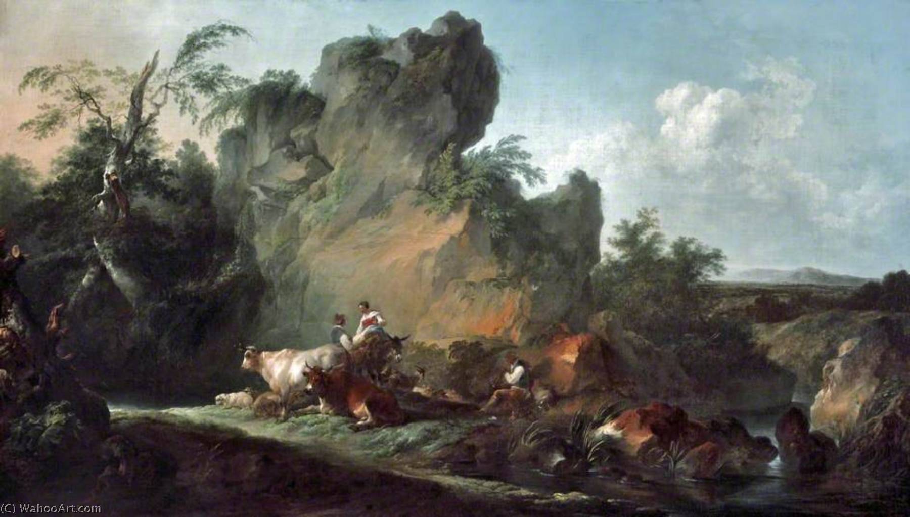 Wikioo.org - สารานุกรมวิจิตรศิลป์ - จิตรกรรม Philip Jacques De Loutherbourg - Landscape with Figures