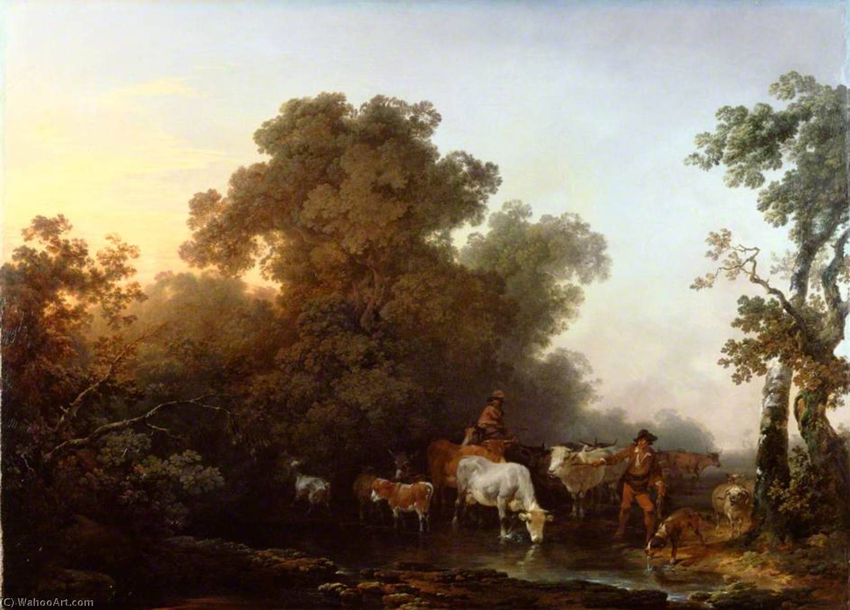 Wikioo.org - The Encyclopedia of Fine Arts - Painting, Artwork by Philip Jacques De Loutherbourg - Landscape with Cattle and Figures