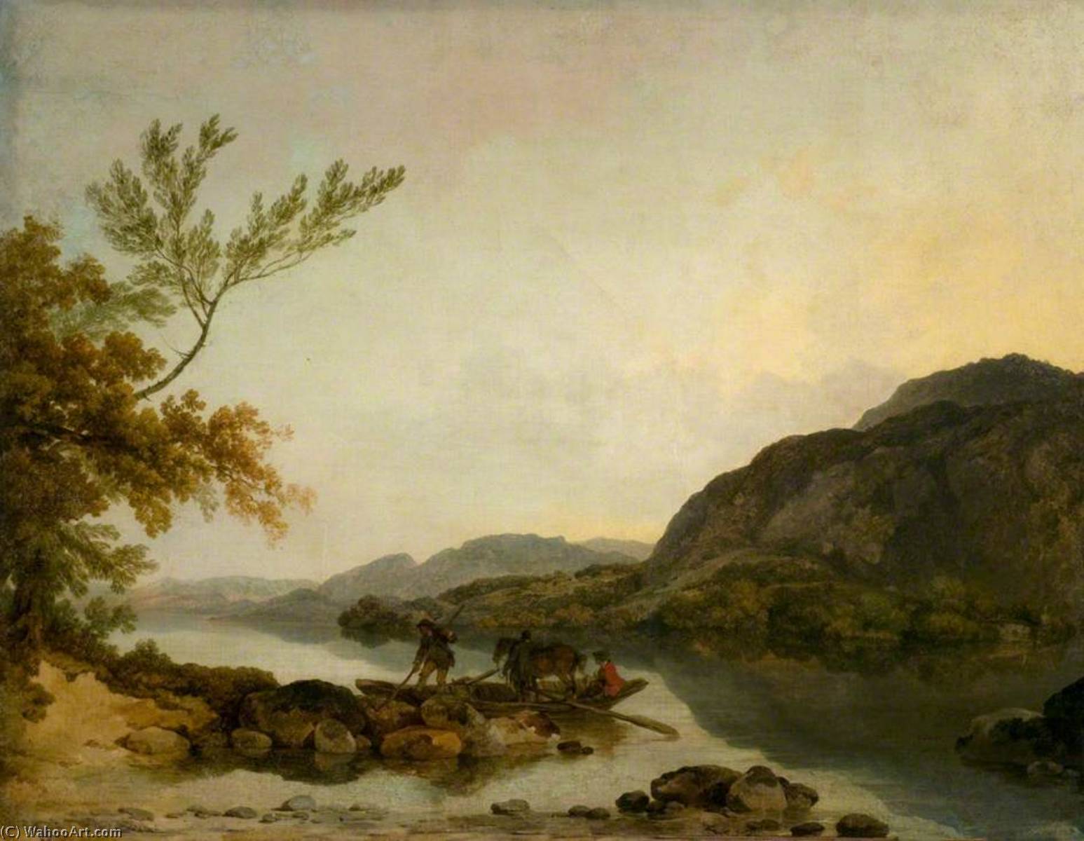 Wikioo.org - The Encyclopedia of Fine Arts - Painting, Artwork by Philip Jacques De Loutherbourg - A River Scene with a Ferry