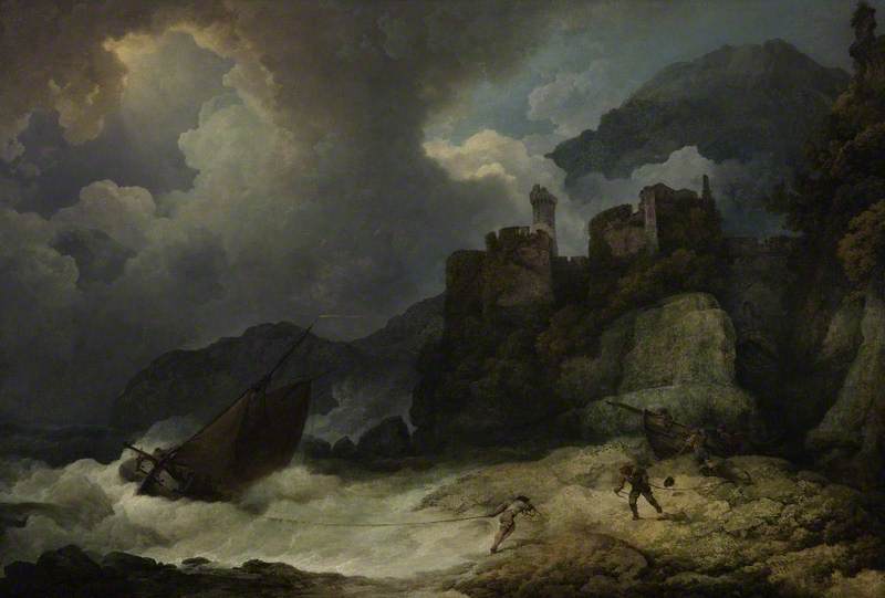 Wikioo.org - The Encyclopedia of Fine Arts - Painting, Artwork by Philip Jacques De Loutherbourg - A Storm with Smuggler's Landing