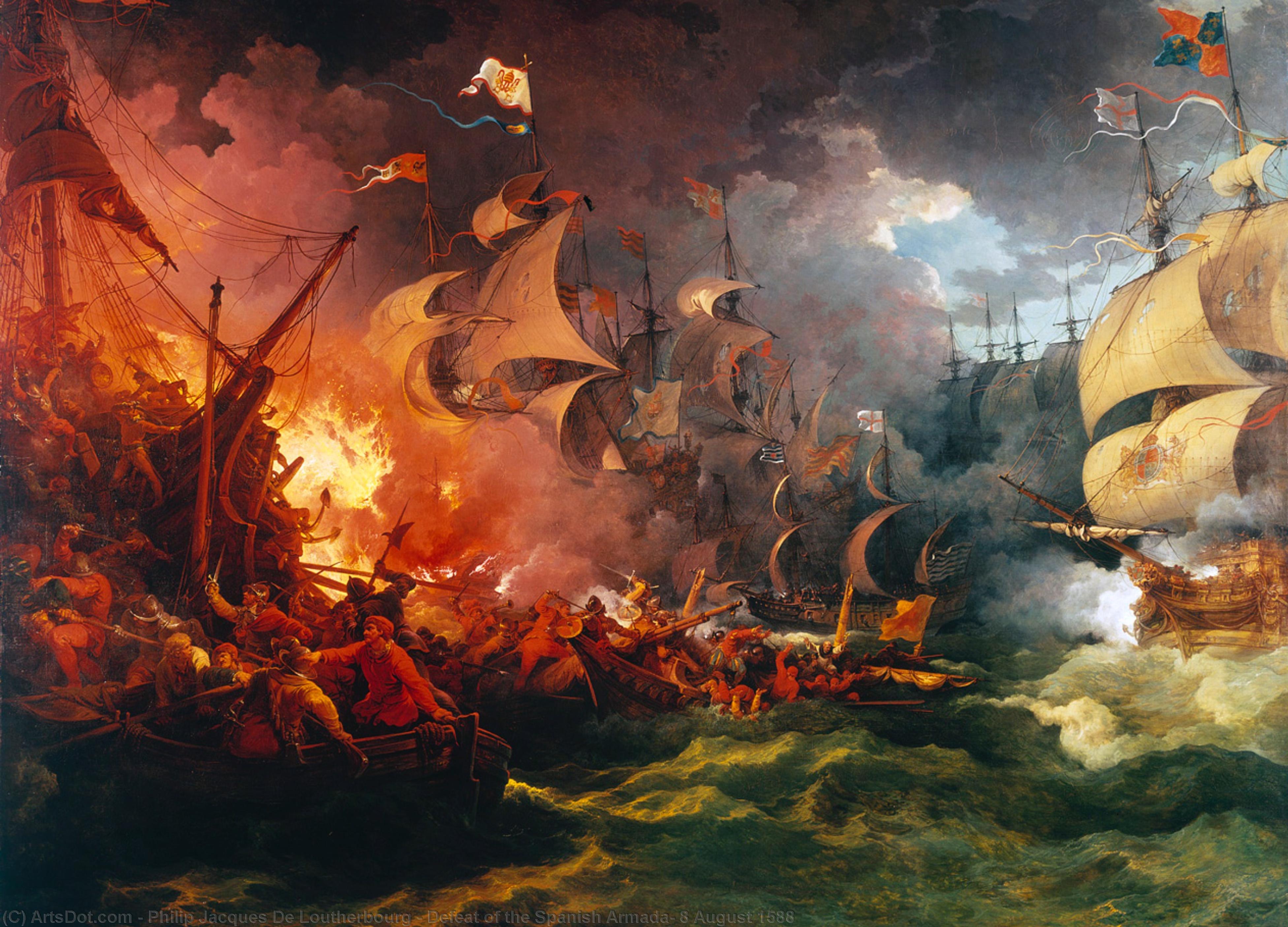 Wikioo.org – L'Encyclopédie des Beaux Arts - Peinture, Oeuvre de Philip Jacques De Loutherbourg - Abattre de l armada espagnole , 8 Août 1588