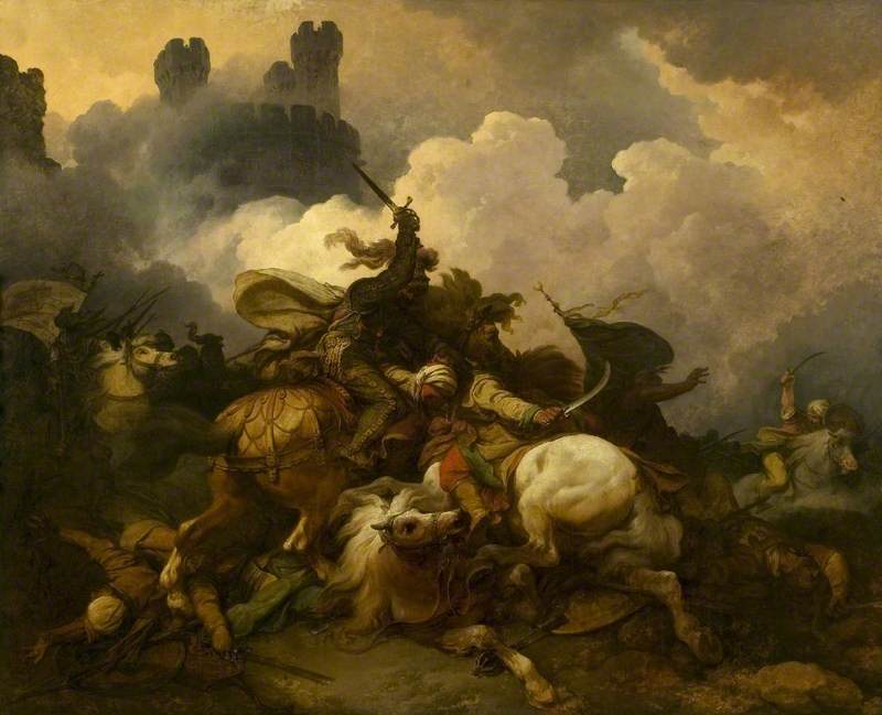 Wikioo.org - The Encyclopedia of Fine Arts - Painting, Artwork by Philip Jacques De Loutherbourg - The Battle between Richard Coeur de Lion and Saladin in Palestine