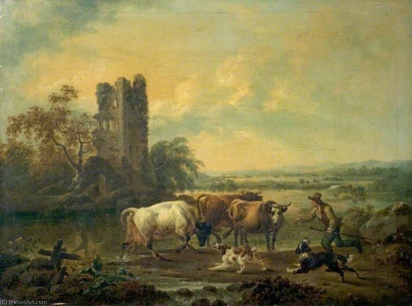 Wikioo.org - The Encyclopedia of Fine Arts - Painting, Artwork by Philip Jacques De Loutherbourg - River with Cattle