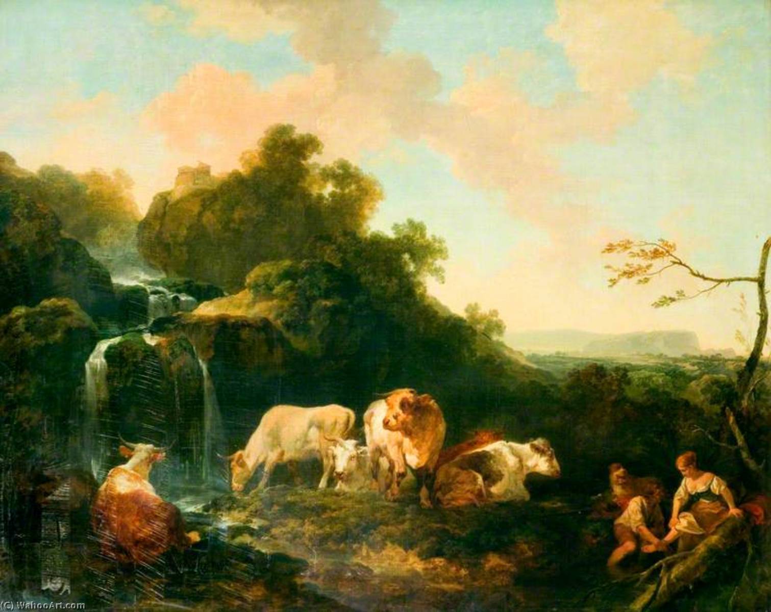 Wikioo.org - The Encyclopedia of Fine Arts - Painting, Artwork by Philip Jacques De Loutherbourg - Landscape with Figures and Cattle