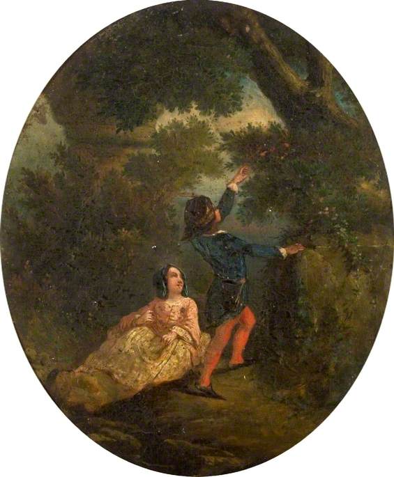 Wikioo.org - The Encyclopedia of Fine Arts - Painting, Artwork by Philip Jacques De Loutherbourg - Young Man Reaching up to Pick Flowers for a Young Lady