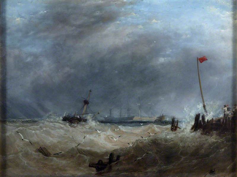 Wikioo.org - The Encyclopedia of Fine Arts - Painting, Artwork by Augustus Wall Callcott - A Sea Port Gale Rising
