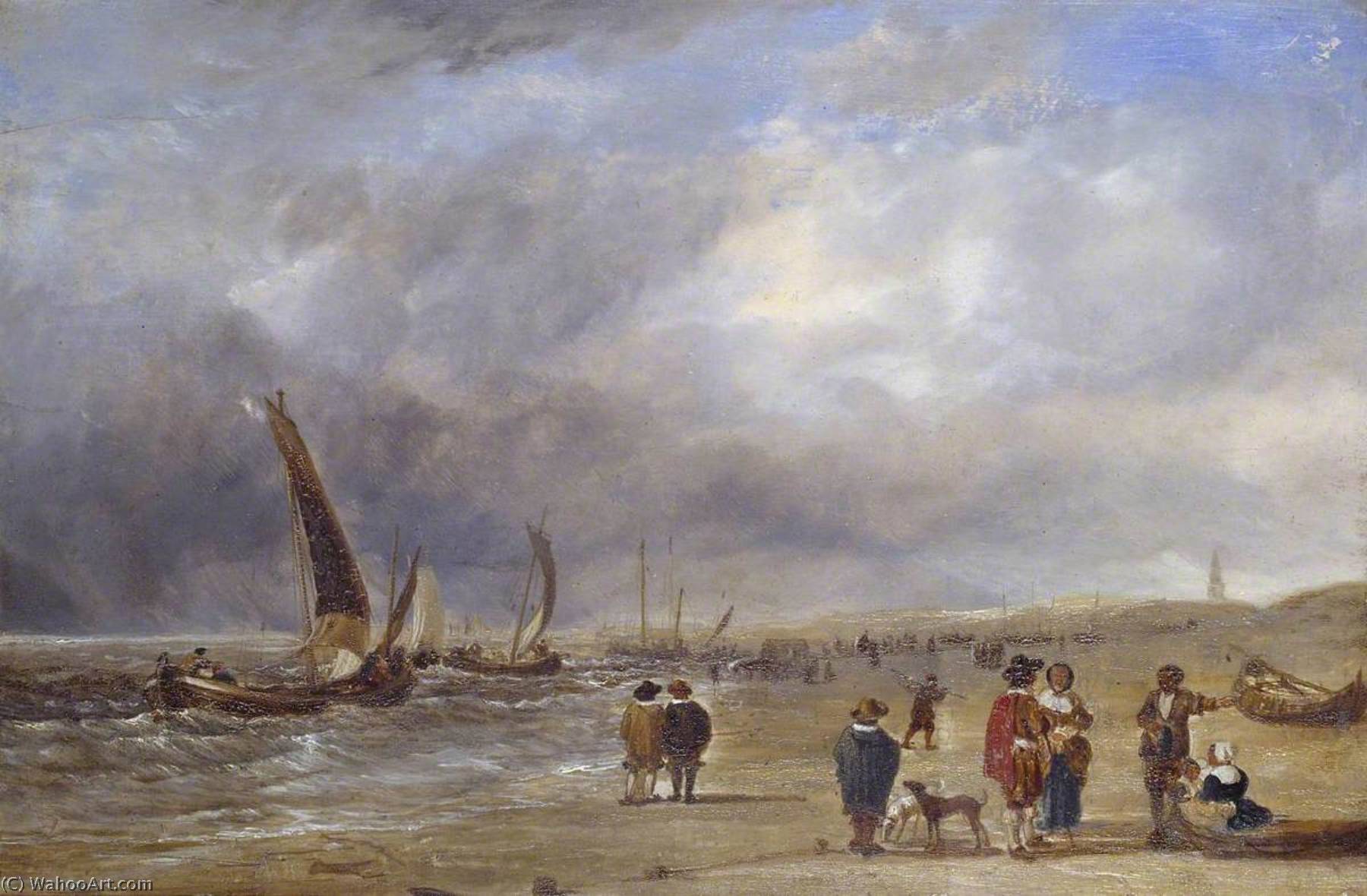 Wikioo.org - Bách khoa toàn thư về mỹ thuật - Vẽ tranh, Tác phẩm nghệ thuật Augustus Wall Callcott - The Shore at Scheveningen (after Willem van de Velde)
