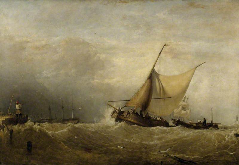 Wikioo.org - The Encyclopedia of Fine Arts - Painting, Artwork by Augustus Wall Callcott - A Sea Piece, with a Dutch Fishing Boat Coming in, and Men of War in the Distance