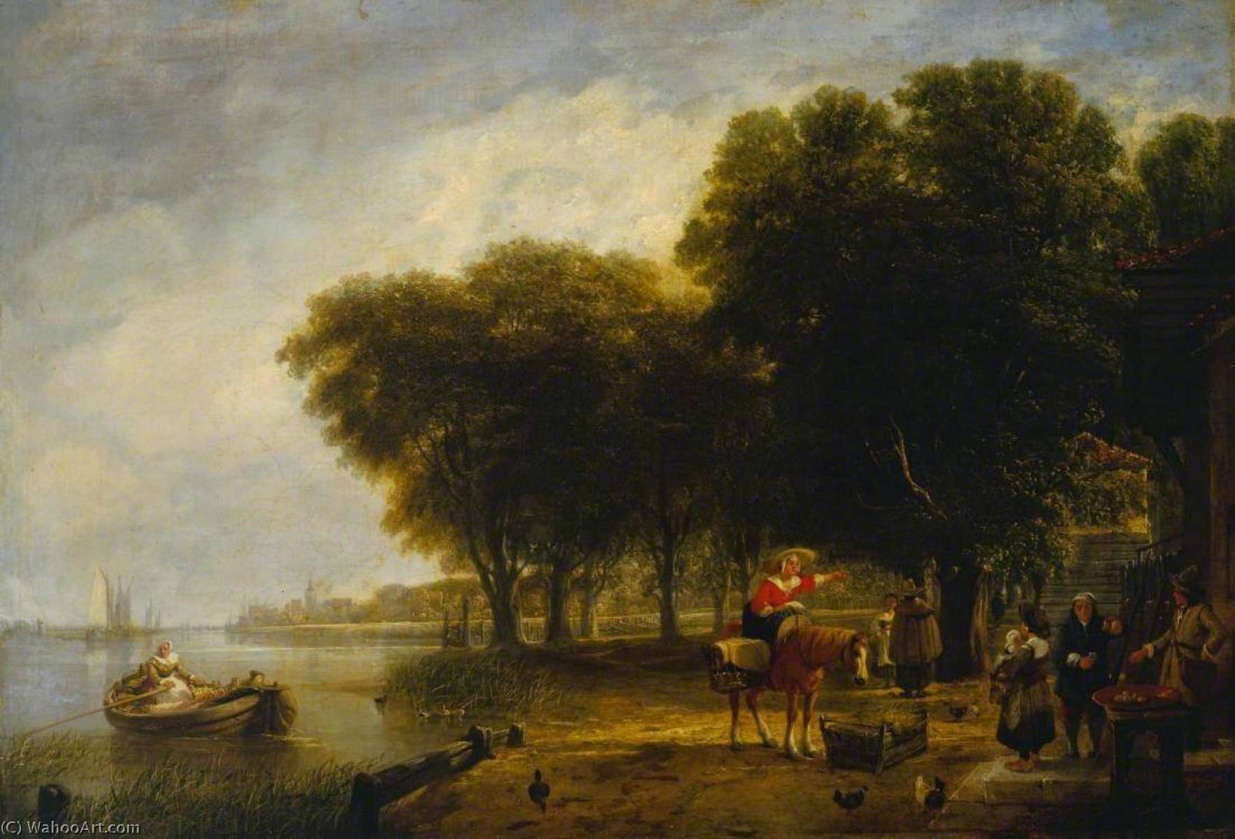 WikiOO.org - Encyclopedia of Fine Arts - Maleri, Artwork Augustus Wall Callcott - Dutch Peasants Waiting the Return of the Passage Boat
