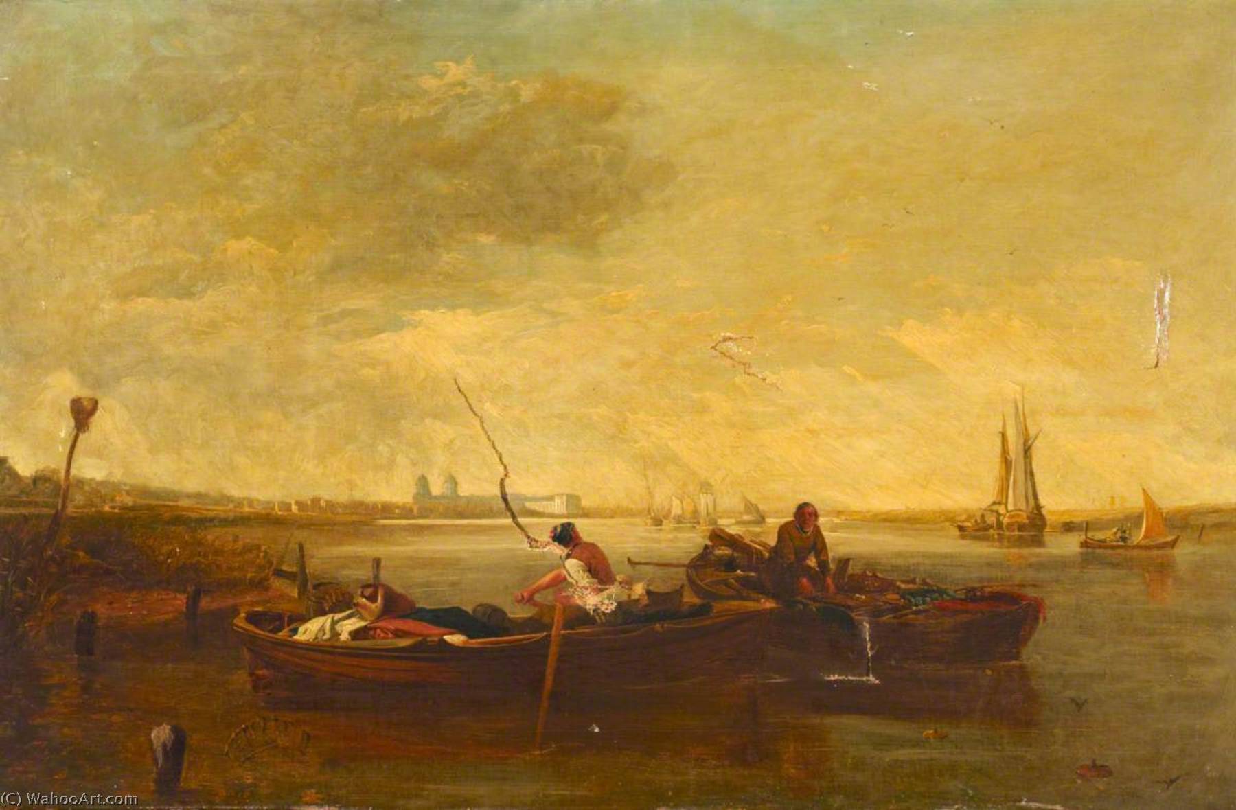 Wikioo.org - The Encyclopedia of Fine Arts - Painting, Artwork by Augustus Wall Callcott - River Thames to the West, with the Isle of Dogs