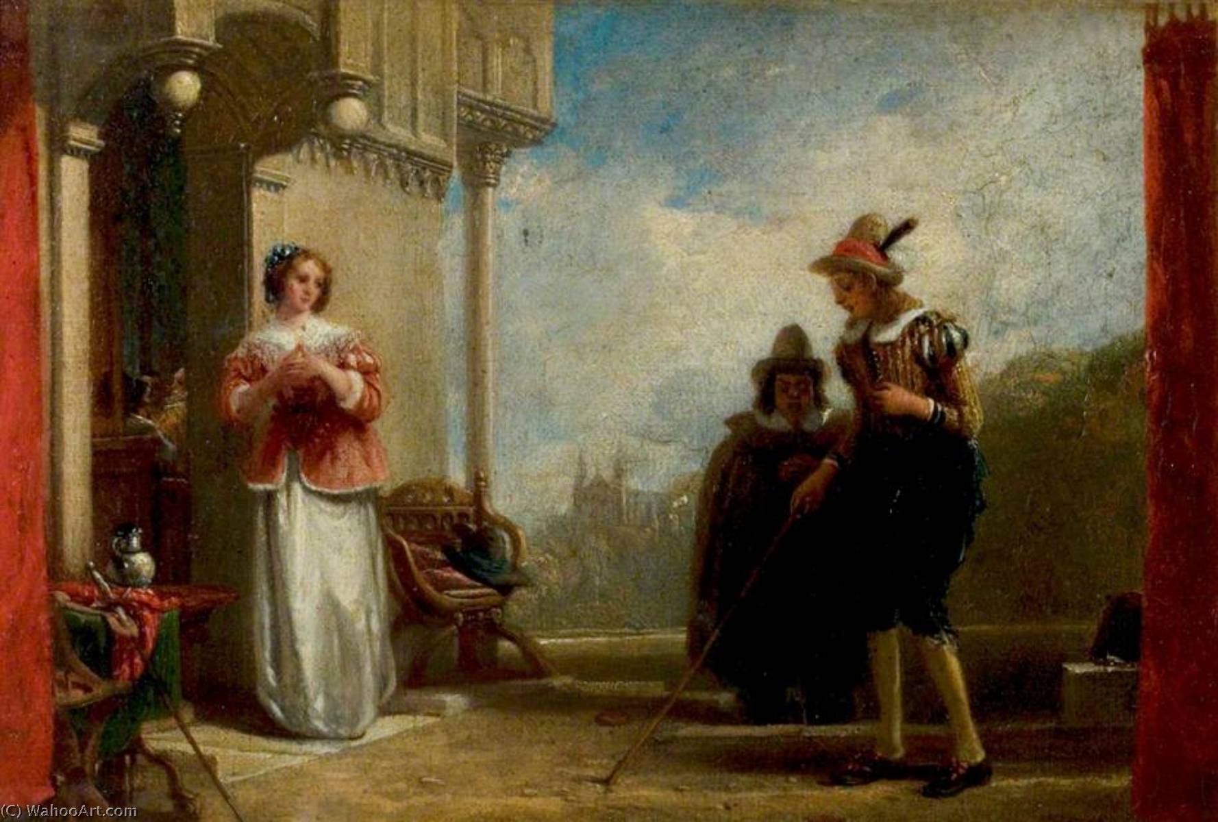Wikioo.org - The Encyclopedia of Fine Arts - Painting, Artwork by Augustus Wall Callcott - 'The Merry Wives of Windsor', Act I, Scene 1, Anne Page and Slender
