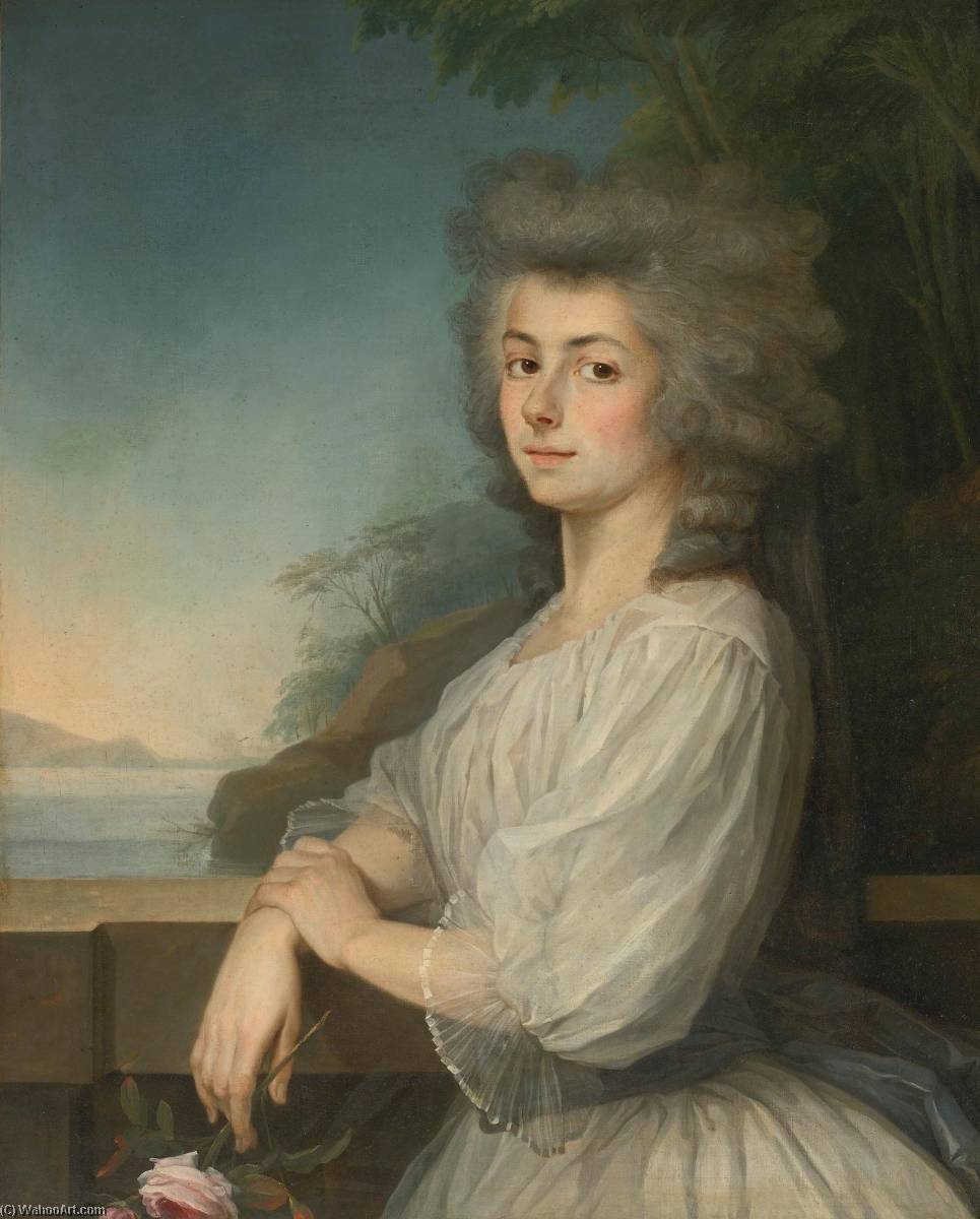 Wikioo.org – L'Encyclopédie des Beaux Arts - Peinture, Oeuvre de Antoine Vestier Avallon - portrait de une femme sur une terrasse , un paysage au-delà