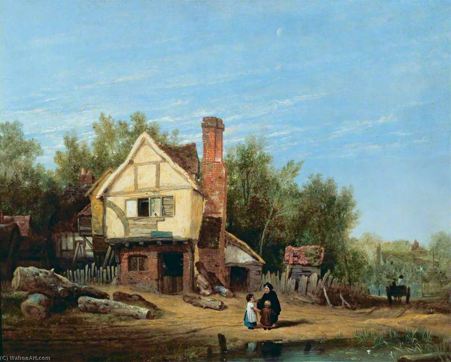 Wikioo.org - The Encyclopedia of Fine Arts - Painting, Artwork by William Mulready The Younger - Landscape with Cottages