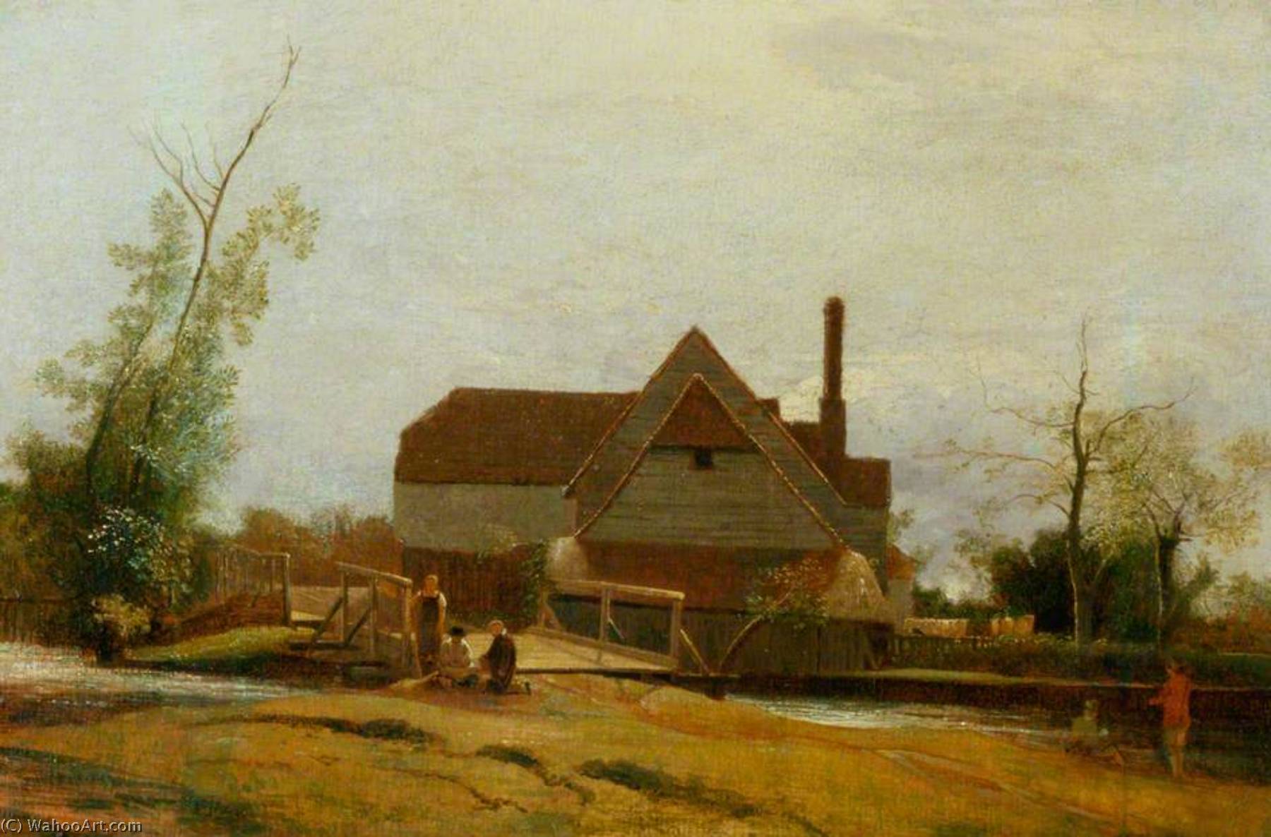Wikioo.org - The Encyclopedia of Fine Arts - Painting, Artwork by William Mulready The Younger - Suffolk Landscape with Mill
