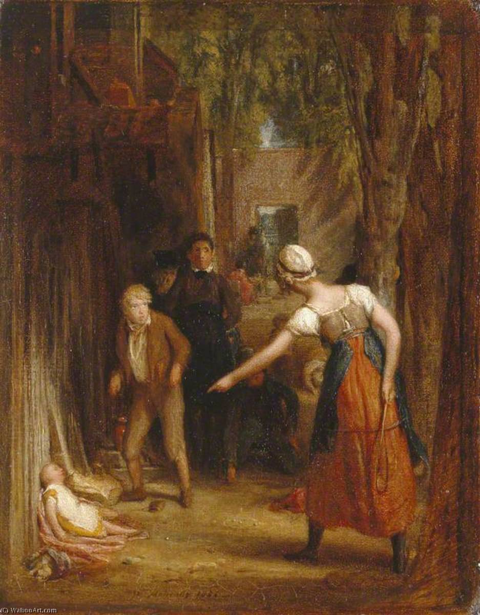WikiOO.org - Encyclopedia of Fine Arts - Maalaus, taideteos William Mulready The Younger - Study for 'The Careless Messenger Detected'