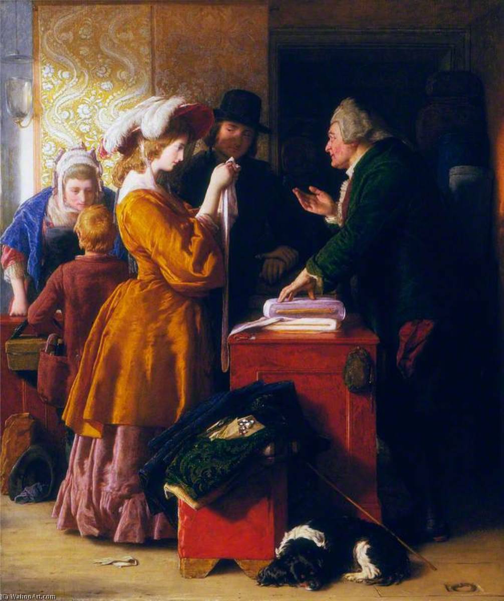WikiOO.org - Encyclopedia of Fine Arts - Målning, konstverk William Mulready The Younger - Choosing the Wedding Gown