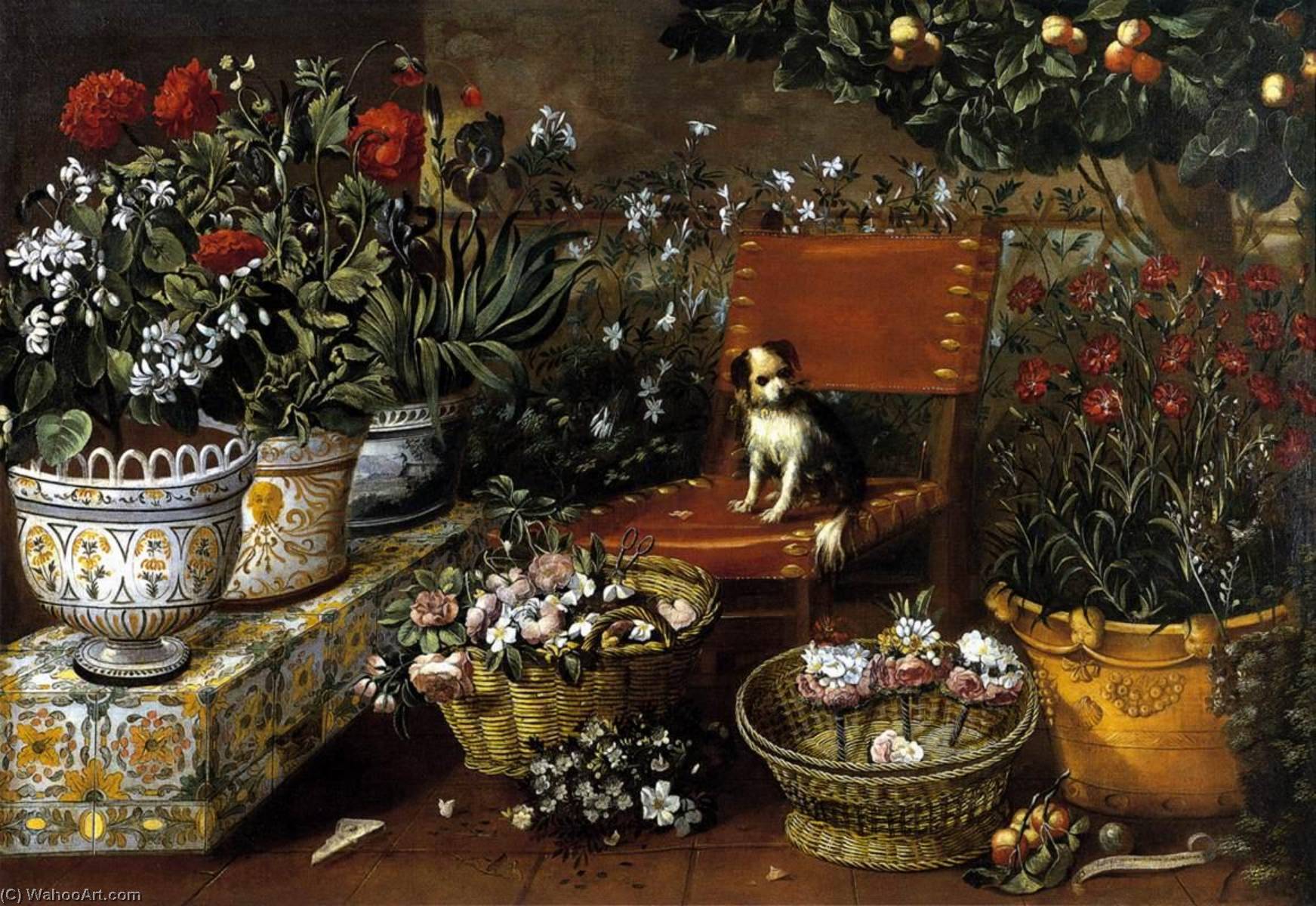 Wikioo.org - The Encyclopedia of Fine Arts - Painting, Artwork by Tomàs Yepes - Garden View with a Puppy