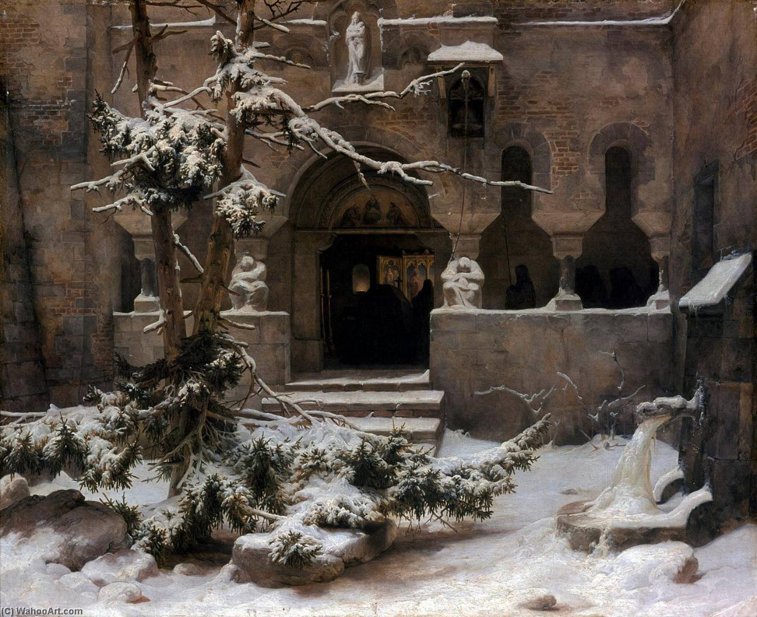 WikiOO.org - Encyclopedia of Fine Arts - Lukisan, Artwork Karl Friedrich Lessing - Klosterhof im Schnee
