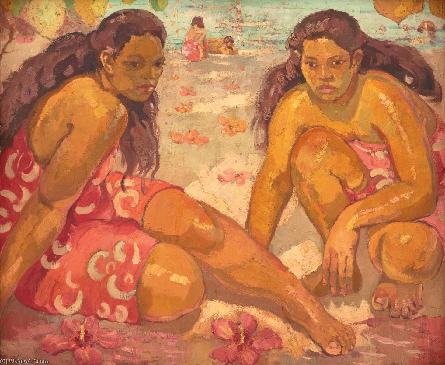 Wikioo.org - The Encyclopedia of Fine Arts - Painting, Artwork by Adrien Jean Le Mayeur De Merprès - Two Women on the Beach, Tahiti