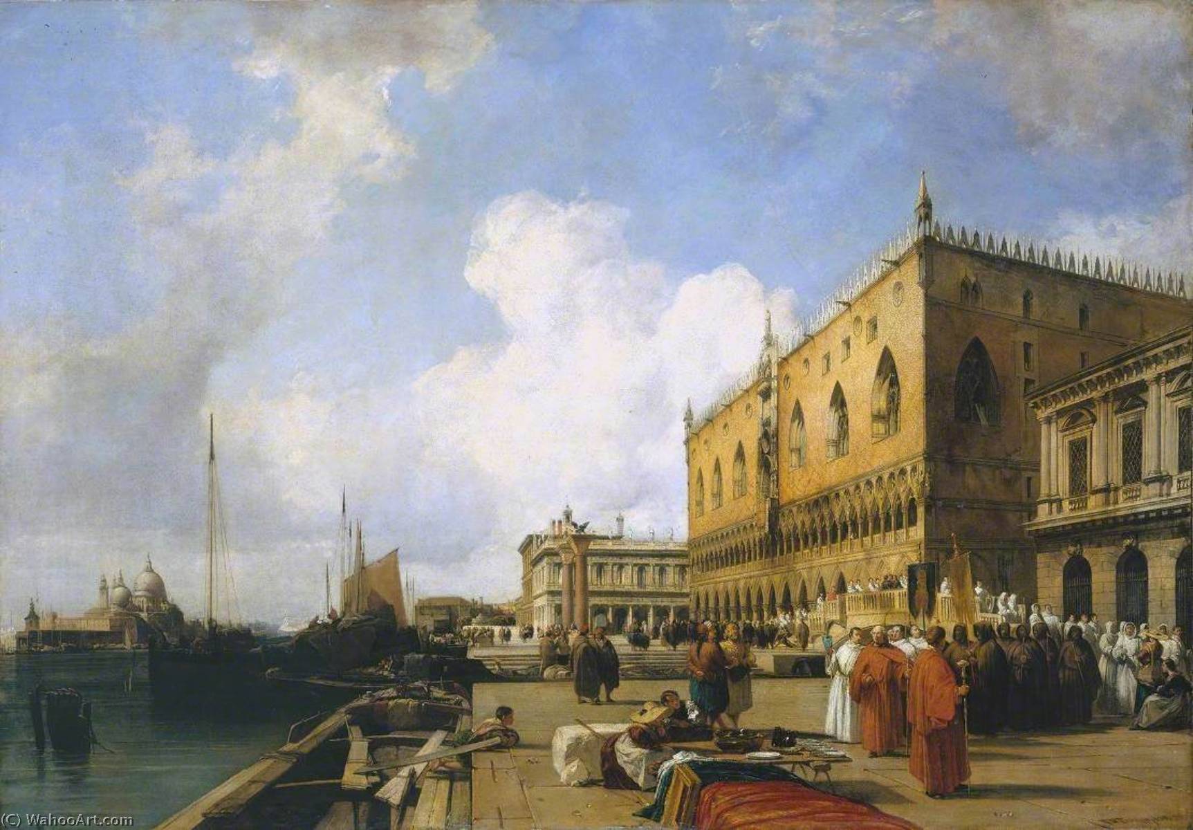 Wikioo.org - The Encyclopedia of Fine Arts - Painting, Artwork by Richard Parkes Bonington - Venice Ducal Palace with a Religious Procession