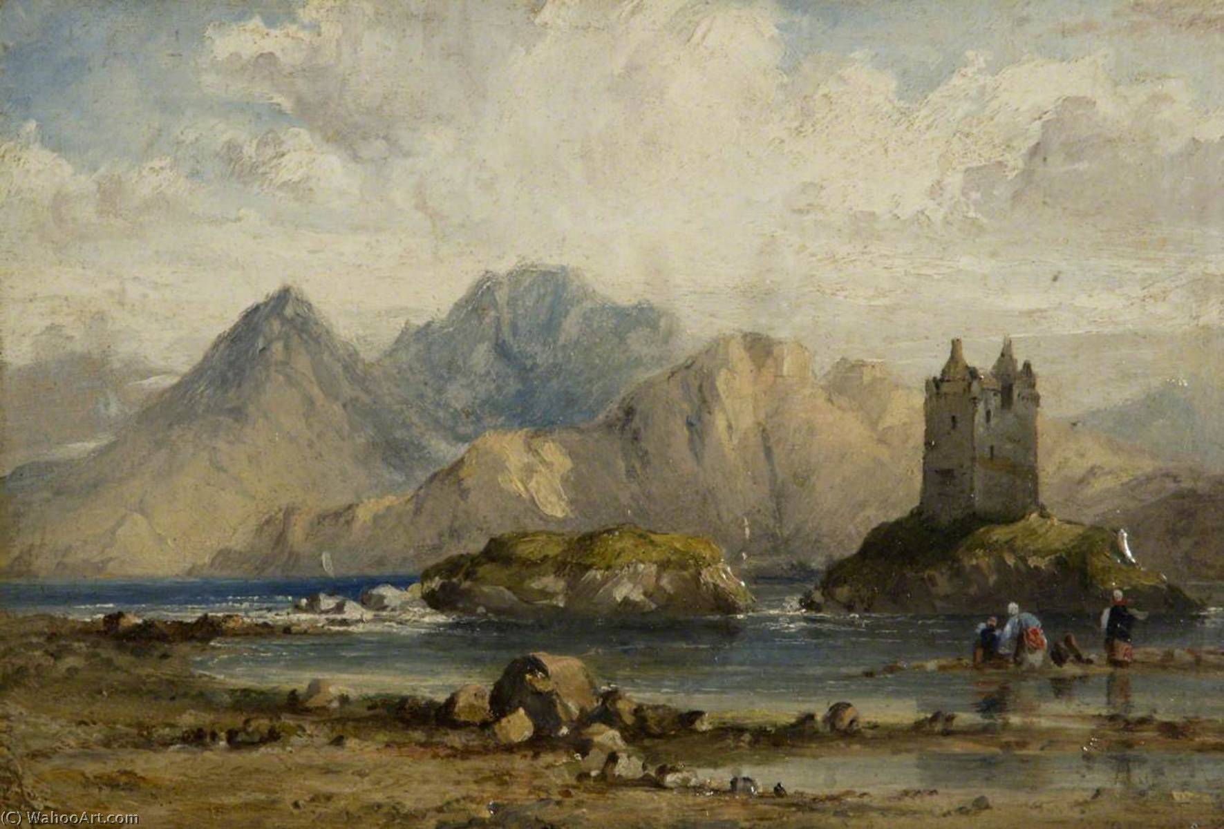 WikiOO.org - Encyclopedia of Fine Arts - Maleri, Artwork Richard Parkes Bonington - Castle on a Scottish Loch