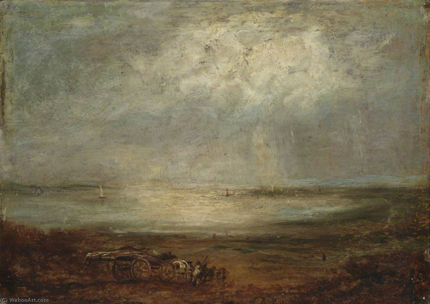 Wikioo.org - The Encyclopedia of Fine Arts - Painting, Artwork by Richard Parkes Bonington - Beach Scene with Cart and Horse