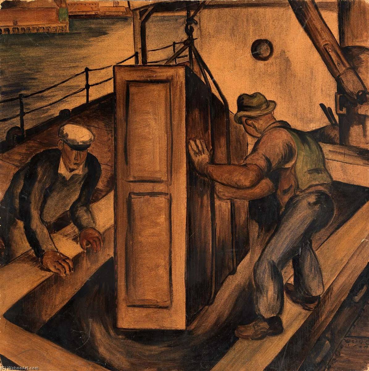 Wikioo.org - The Encyclopedia of Fine Arts - Painting, Artwork by Kenneth Callahan - Loading Cargo (Study for mural, Seattle Washington marine hospital)