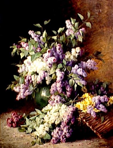 Wikioo.org – La Enciclopedia de las Bellas Artes - Pintura, Obras de arte de Lothar Von Seebach - Ramo de flores delaware lilas fliederstrauss ( Título atribuir )