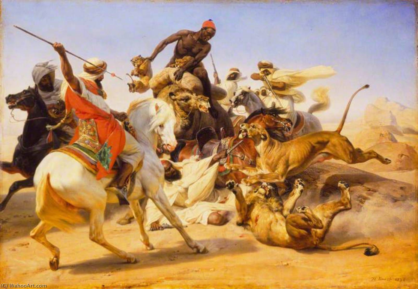 Wikioo.org - The Encyclopedia of Fine Arts - Painting, Artwork by Emile Jean Horace Vernet - The Lion Hunt