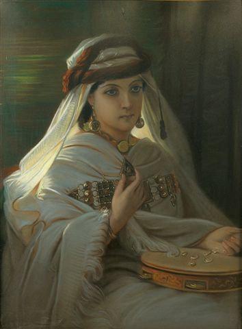 Wikioo.org - The Encyclopedia of Fine Arts - Painting, Artwork by Constant Joseph Brochart - Jeune marocaine au tambourin (Young Moroccan with tambourine)