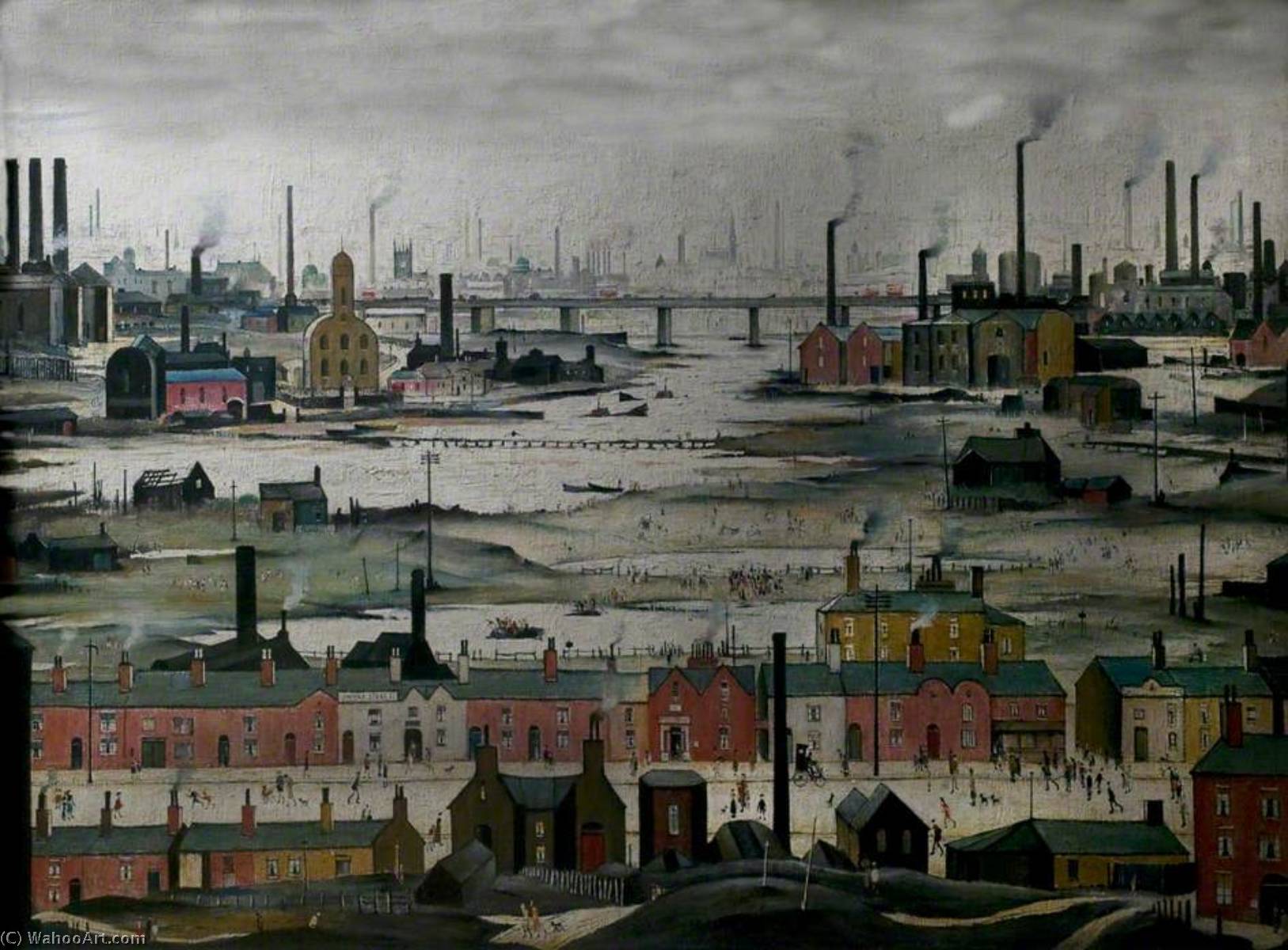 Wikioo.org - The Encyclopedia of Fine Arts - Painting, Artwork by Lawrence Stephen Lowry - Industrial Landscape, River Scene