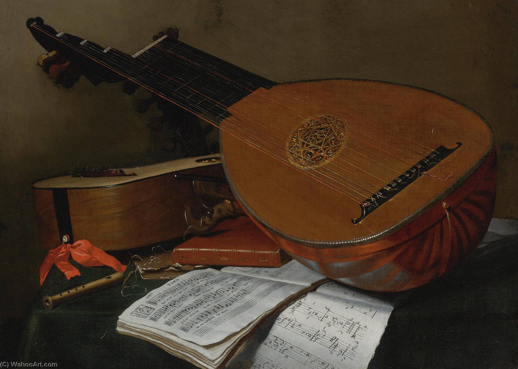 Wikioo.org - The Encyclopedia of Fine Arts - Painting, Artwork by Nicolas Henry Jeaurat De Bertry - Still life with a lute and a guitar